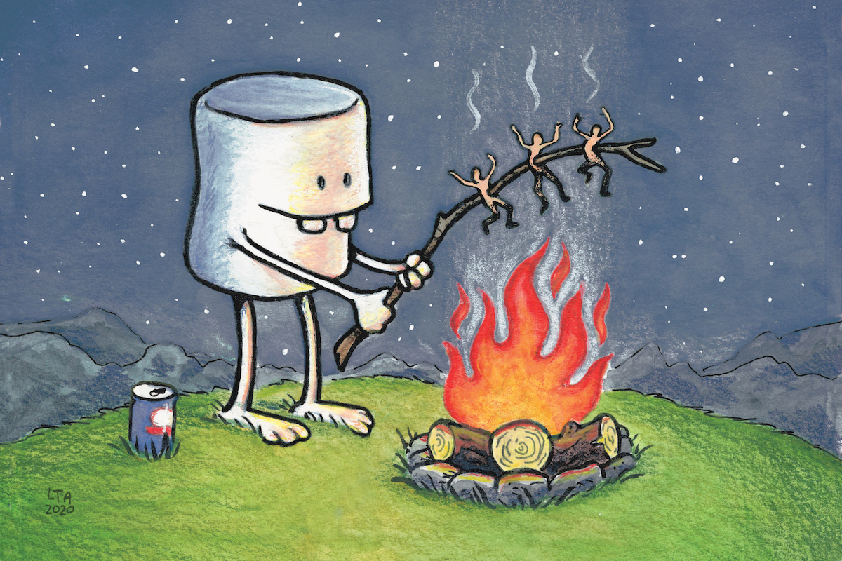 A marshmallow roasting people.
