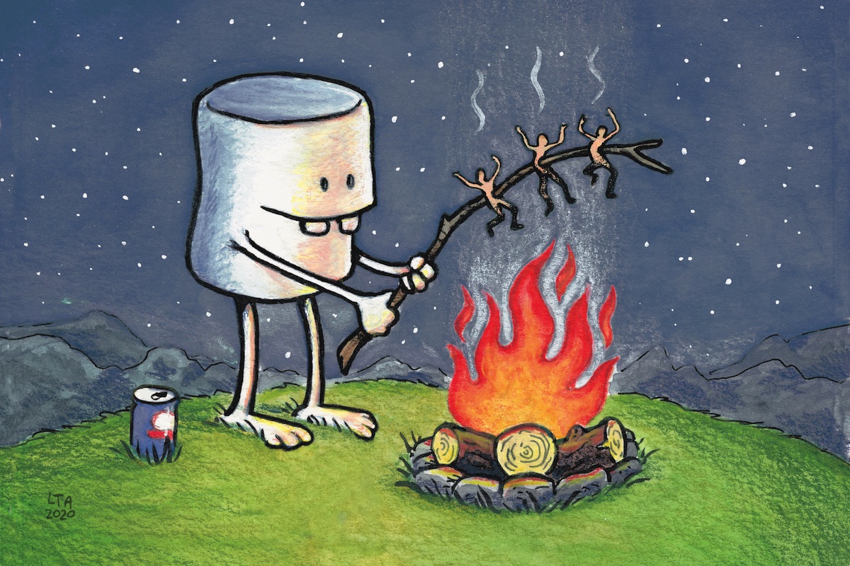 A marshmallow roasting people.